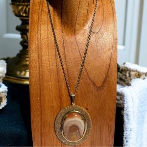 Peach Moonstone Gold Pendant Necklace